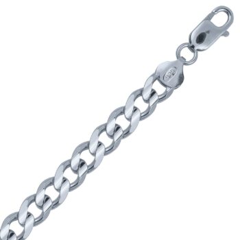 (CUR180C) 6.4mm Italian Rhodium Plated Sterling Silver Concave Curb Chain