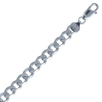 (CUR200) 7.7mm Italian Rhodium Plated Sterling Silver Plain Curb Chain
