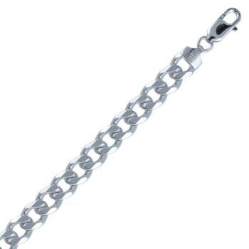 (CUR250) 9.5mm Italian Rhodium Plated Sterling Silver Plain Curb Chain