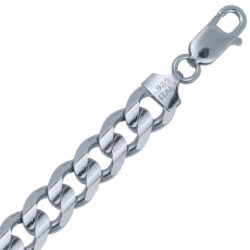9.1mm Italian Rhodium Plated Sterling Silver Concave Curb Chain