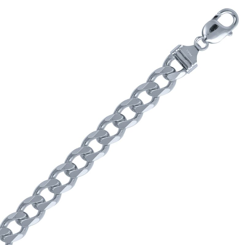 (CUR300) 10.4mm Italian Rhodium Plated Sterling Silver Plain Curb Chain