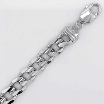 (CUR300C) 11mm Italian Rhodium Plated Sterling Silver Concave Curb Chain