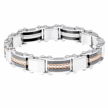 (DSB002) 9mm Mens Two Tone Stainless Steel Double Sided Bracelet - 20cm