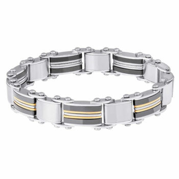 (DSB004) 9mm Mens Two Tone Stainless Steel Double Sided Bracelet - 20cm