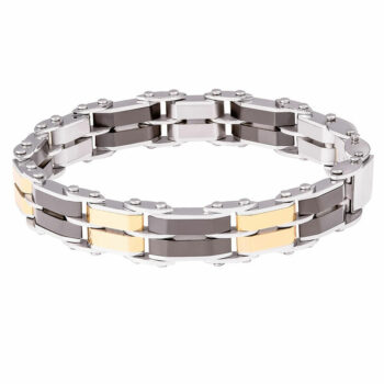 (DSB014) 9mm Mens Two Tone Stainless Steel Double Sided Bracelet - 20cm