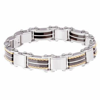 (DSB040) 9mm Mens Two Tone Stainless Steel Double Sided Bracelet - 20cm