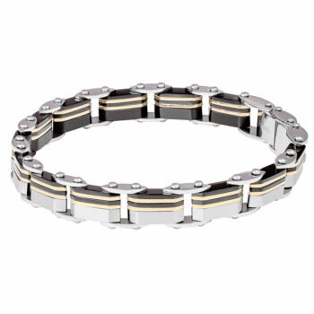 (DSB043) 7mm Mens Two Tone Stainless Steel Double Sided Bracelet - 20cm