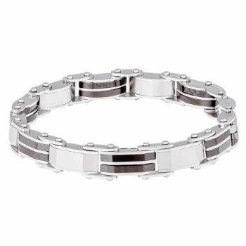 (DSB045) 7mm Mens Stainless Steel And Carbon Fibre Double Sided Bracelet - 20cm