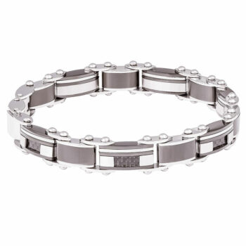 (DSB046) 7mm Mens Stainless Steel And Carbon Fibre Double Sided Bracelet - 20cm