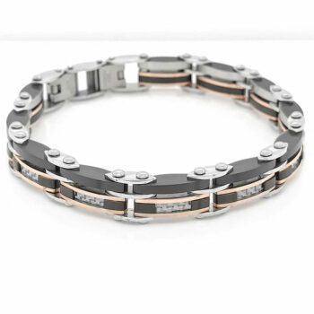 (DSB047) 7mm Two Tone Gold And Black Ip Plated Stainless Steel Double Sided Bracelet - 20cm