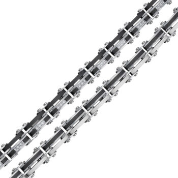 (DSB047S) Silver and Black IP Plated Stainless Steel White Carbon Fiber Double Sided Bracelet
