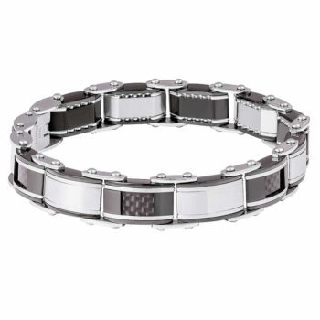 (DSB050) 9mm Mens Stainless Steel And Carbon Fibre Double Sided Bracelet - 20cm