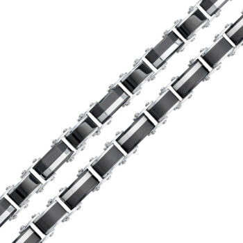 (DSB058S) Silver and Black IP Plated Stainless Steel Double Sided Bracelet