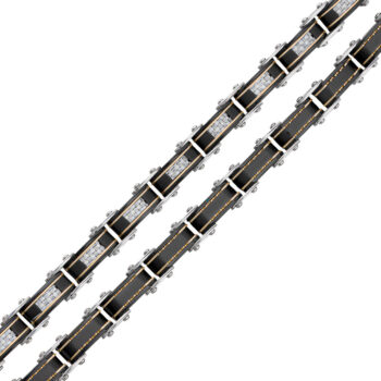 (DSB059R) Rose and Black IP Plated Stainless Steel White Carbon Fiber Double Sided Bracelet