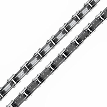 (DSB059S) Silver and Black IP Plated Stainless Steel White Carbon Fiber Double Sided Bracelet