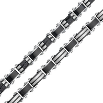 (DSB061S) Silver and Black IP Plated Carbon Fiber Stainless Steel Double Sided Bracelet