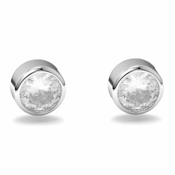 (EMS112) Rhodium Plated Sterling Silver 6mm Round Bezel CZ Earrings