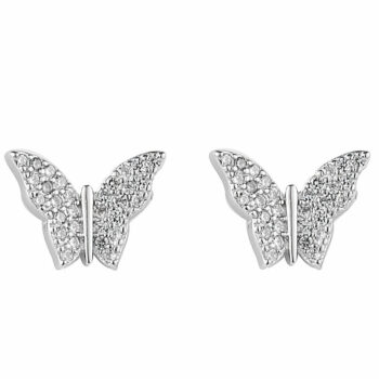 (EMS115) Rhodium Plated Sterling Silver Butterfly CZ Earrings