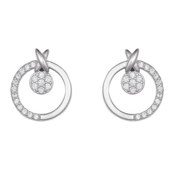 (EMS117) Rhodium Plated Sterling Silver Circle CZ Earrings