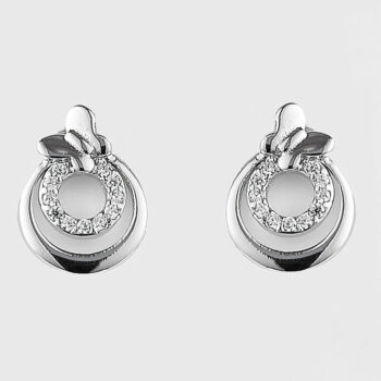 (EMS118) Rhodium Plated Sterling Silver Butterfly and Circle CZ Earrings