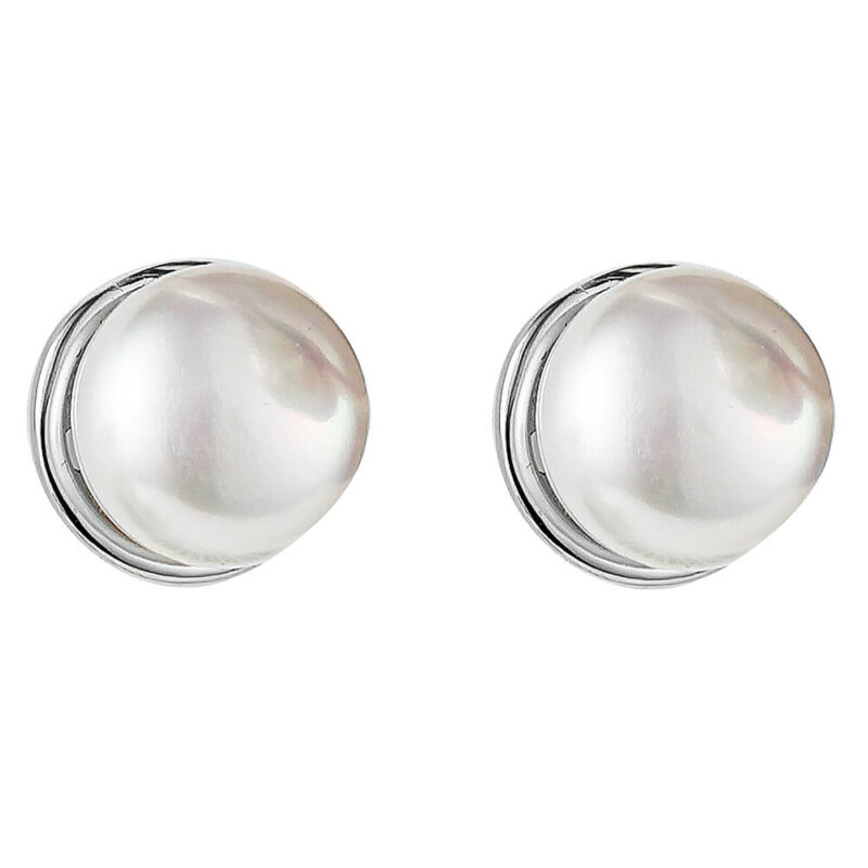 (EMS120) Rhodium Plated Sterling Silver Pearl Stud Earrings