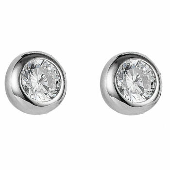 (EMS123) Rhodium Plated Sterling Silver CZ Round Bezel Set Stud Earrings