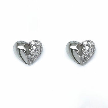 (EMS72) Rhodium Plated Sterling Silver CZ Earrings