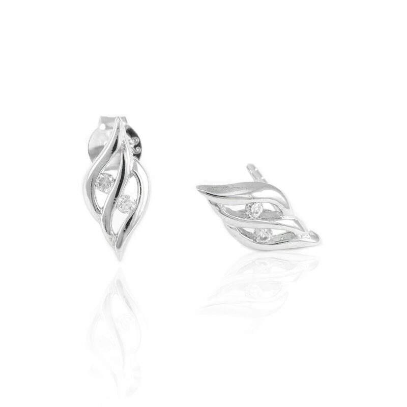 (ER028) Rhodium Plated Sterling Silver Earring With White CZ