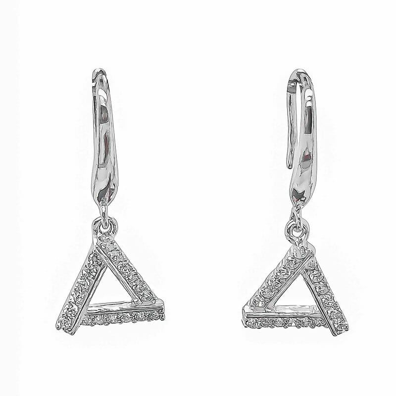 (ER179) Rhodium Plated Sterling Silver Triangle CZ Earrings - TJD Silver