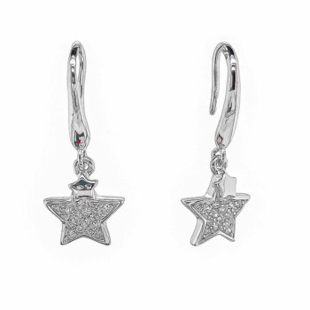 (ER185) Rhodium Plated Sterling Silver Star Earrings
