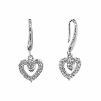 (ER187) Rhodium Plated Sterling Silver Heart Earrings