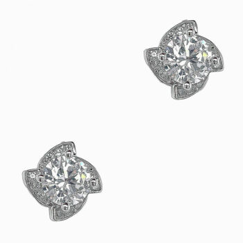 (ER210) Rhodium Plated Sterling Silver CZ Earrings