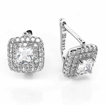 (ER213) Rhodium Plated Sterling Silver CZ Earrings