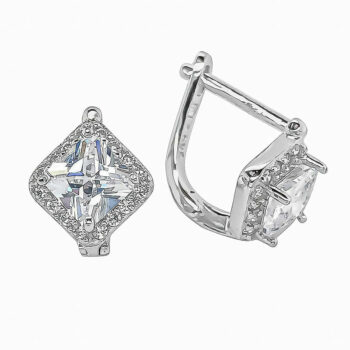 (ER216) Rhodium Plated Sterling Silver CZ Earrings