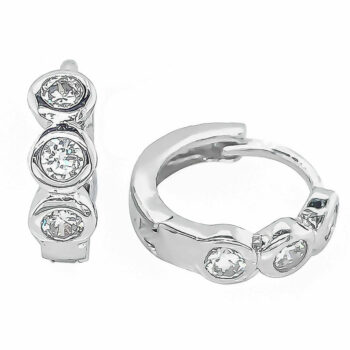 (ER220) Rhodium Plated Sterling Silver CZ Earrings