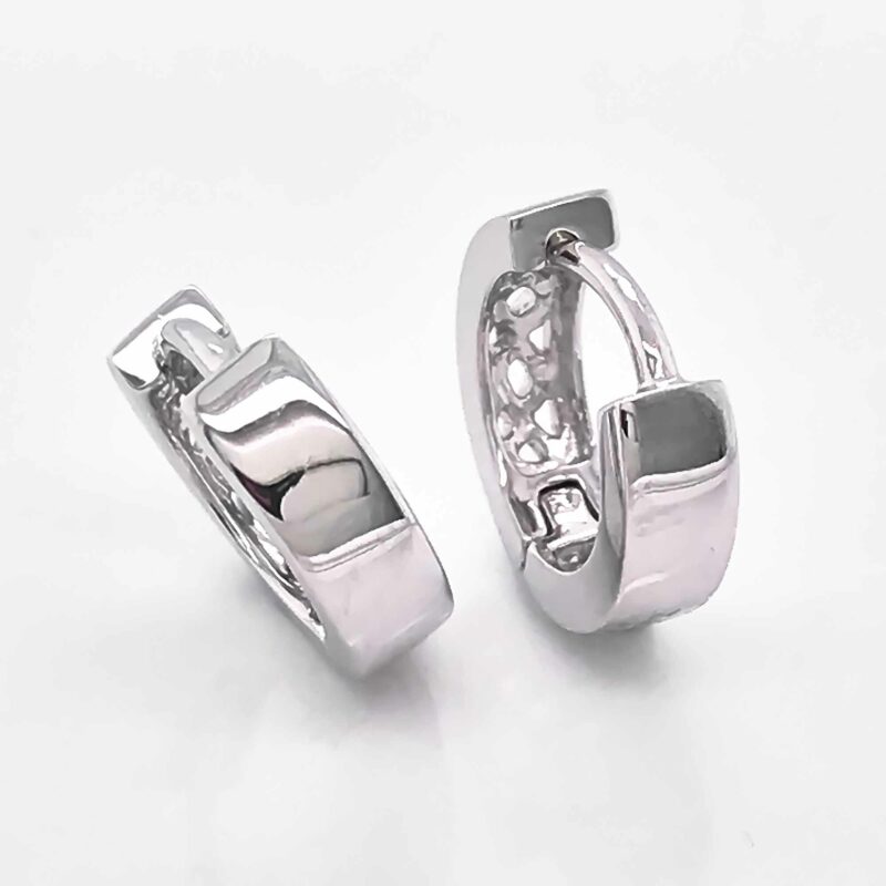 (ER261) Rhodium Plated Sterling Silver Hoop CZ Earrings