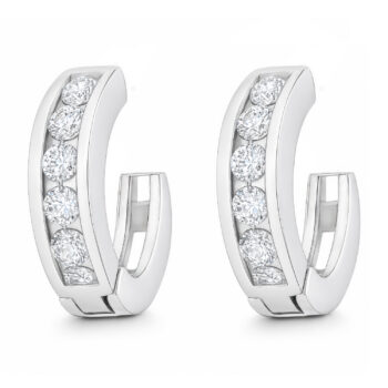 (ER266) Rhodium Plated Sterling Silver Wavy Round Hoop CZ Earrings