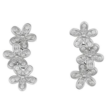 (ER293) Rhodium Plated Sterling Silver Daisy Flowers Stud Stud Earrings