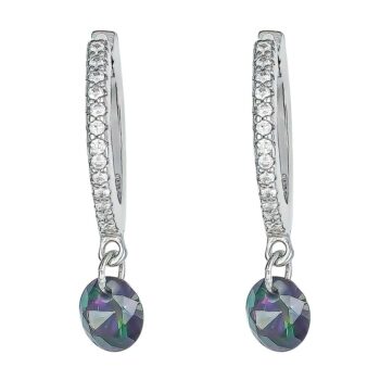 (ER298) Sterling Silver Dark Blue Rainbow Dangling Crystal Hoop Earrings