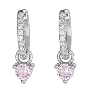 (ER299) Sterling Silver Pink Dangling CZ Hoop Earrings