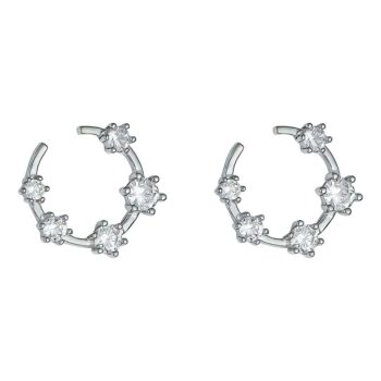 (ER300) Rhodium Plated Sterling Silver Circle With Ascending CZ Earrings