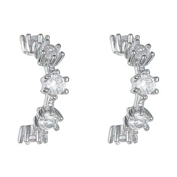(ER301) Rhodium Plated Sterling Silver Multiple CZ Half Hoop Stud Earrings