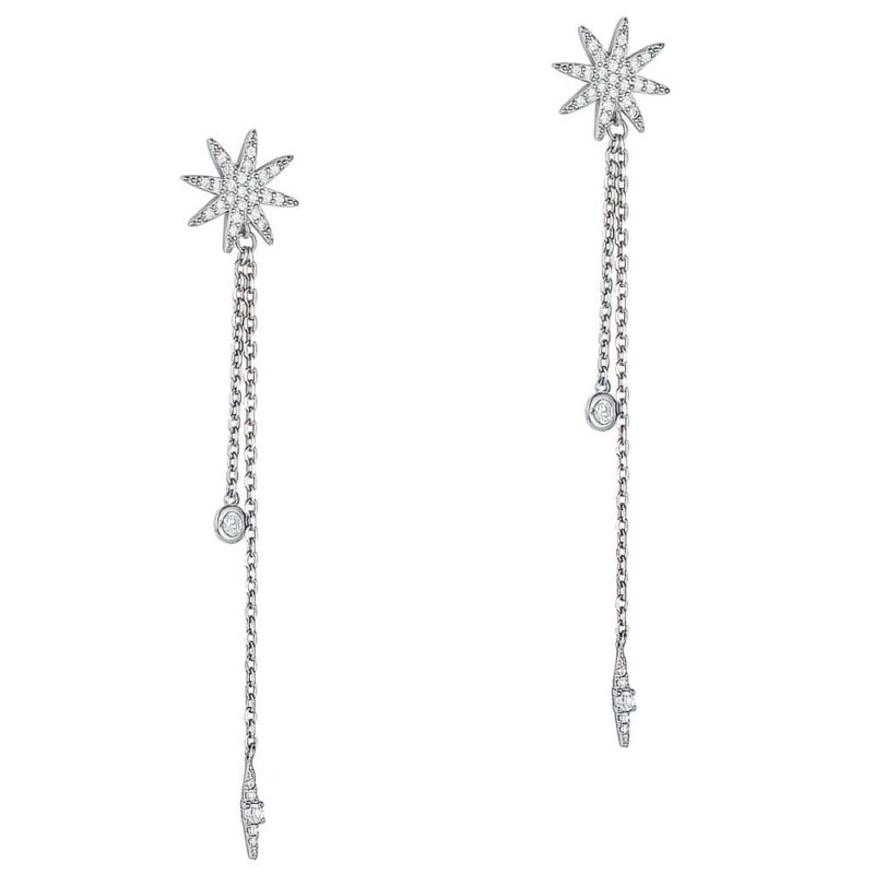 (ER303) Rhodium Plated Sterling Silver Falling Star Stud Earrings