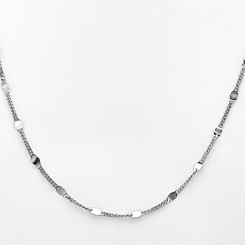 (FC40) Rhodium Plated Sterling Silver Curb Chain With 1.6mm Oval Flat Disks