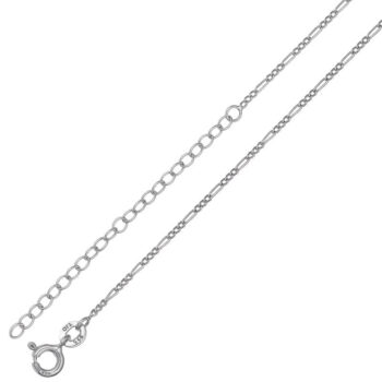 (FIG035) 1.1mm Rhodium Plated Sterling Silver Figaro Chain with 45+5cm Extension