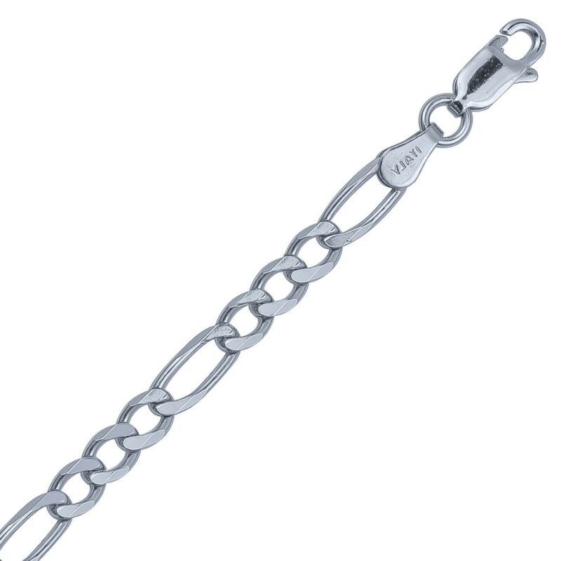 (FIG100) 4mm Italian Rhodium Plated Sterling Silver Figaro Chain
