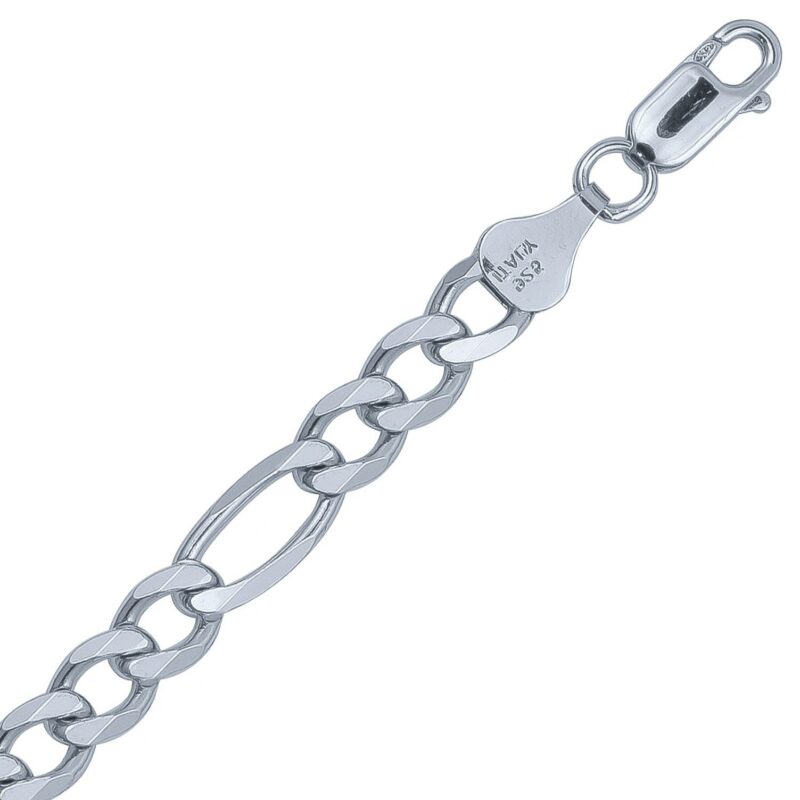 (FIG140) 5.6mm Italian Rhodium Plated Sterling Silver Figaro Chain