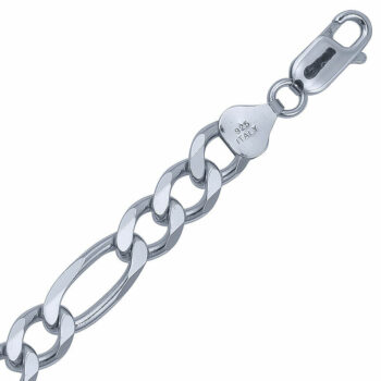 (FIG180) 7.3mm Italian Rhodium Plated Sterling Silver Figaro Chain
