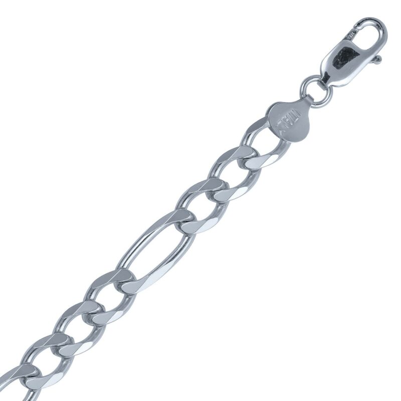 (FIG200) 7.8mm Italian Rhodium Plated Sterling Silver Figaro Chain