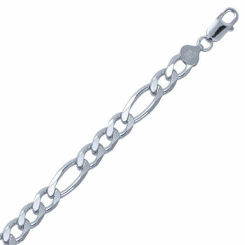 (FIG220) 9mm Italian Rhodium Plated Sterling Silver Figaro Chain